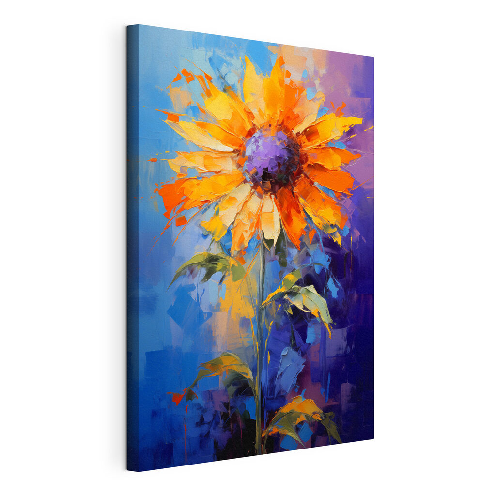 Girasol sobre azul cobalto, lienzo tensado con el borde envolvente