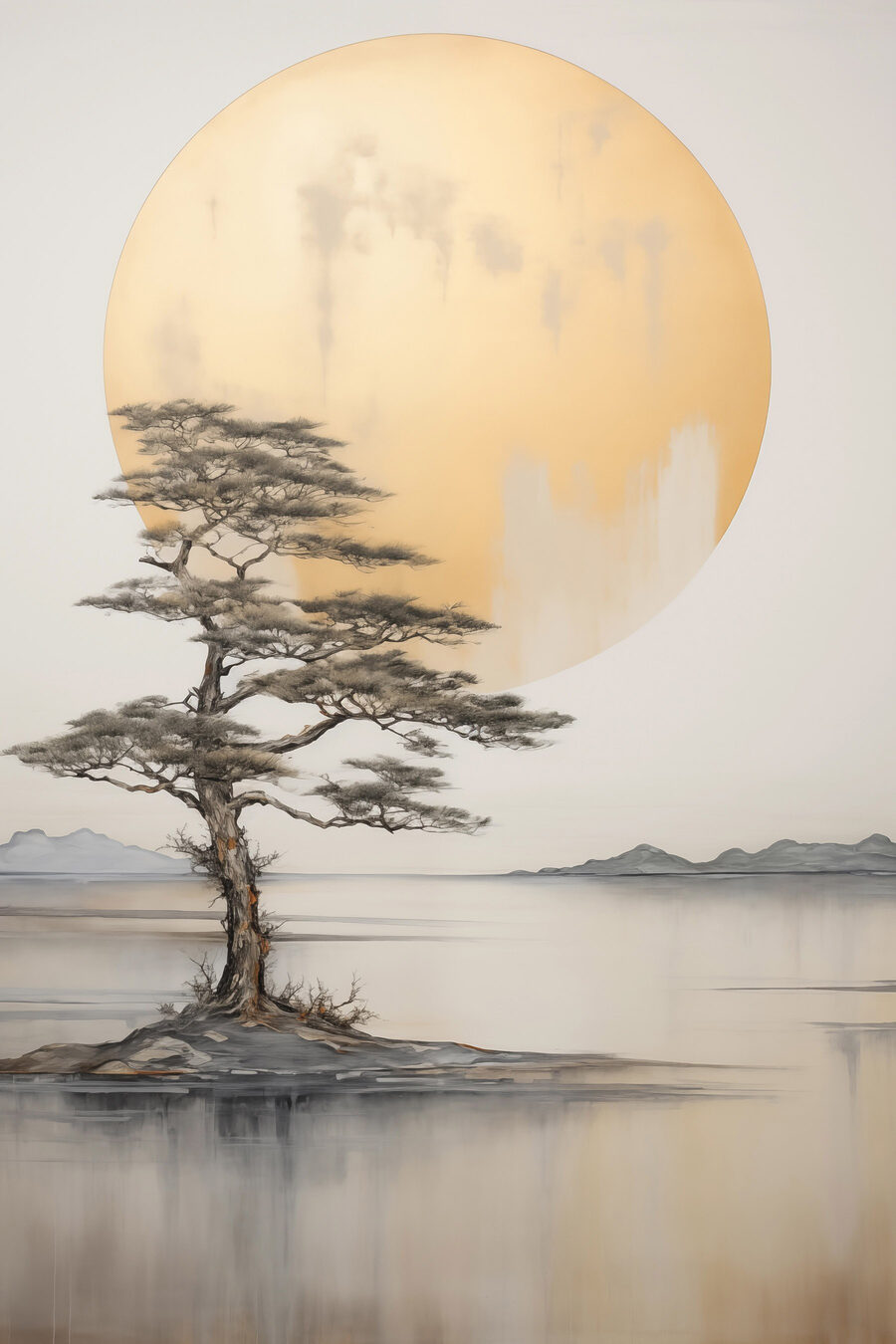 Árbol ante luna pálida — diseño completo