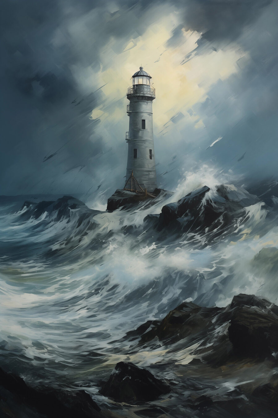 Faro entre olas tormentosas — diseño completo