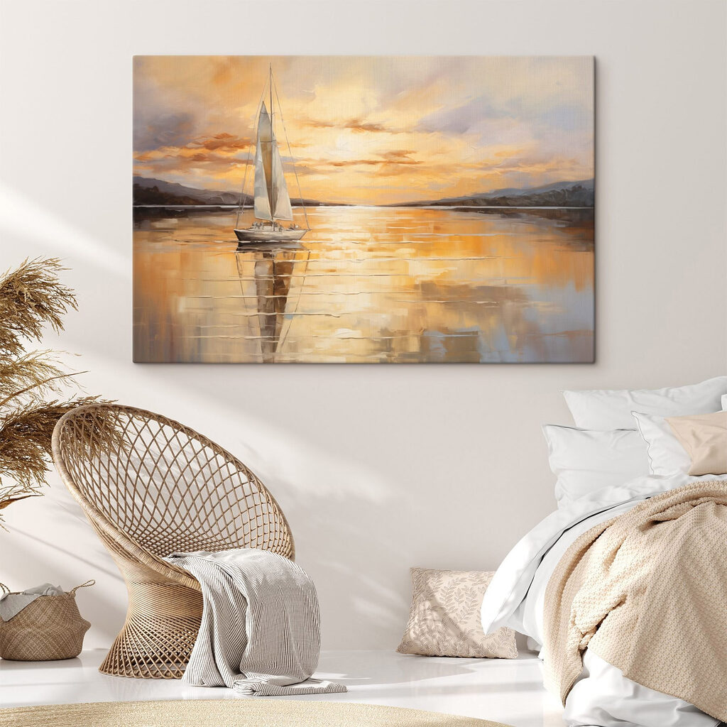 Velero solitario al atardecer en un interior