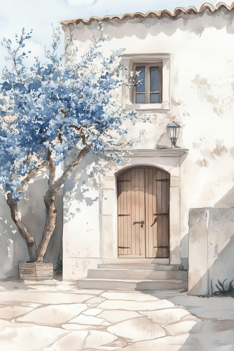Puerta con árbol azul — diseño completo