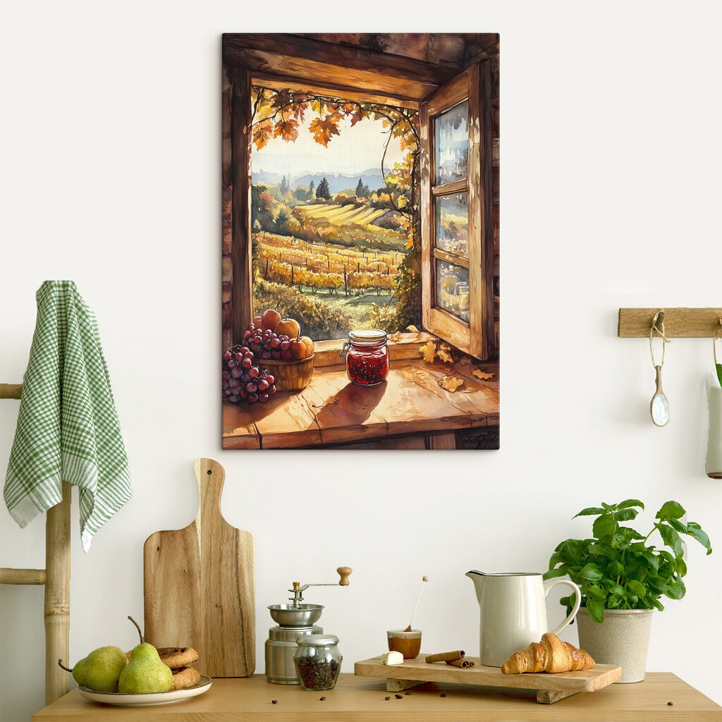 Ventana otoñal sobre viñedo — interior 1