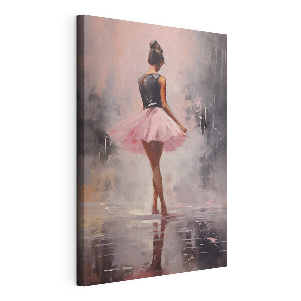 Bailarina con tutú rosa, lienzo tensado con el borde envolvente