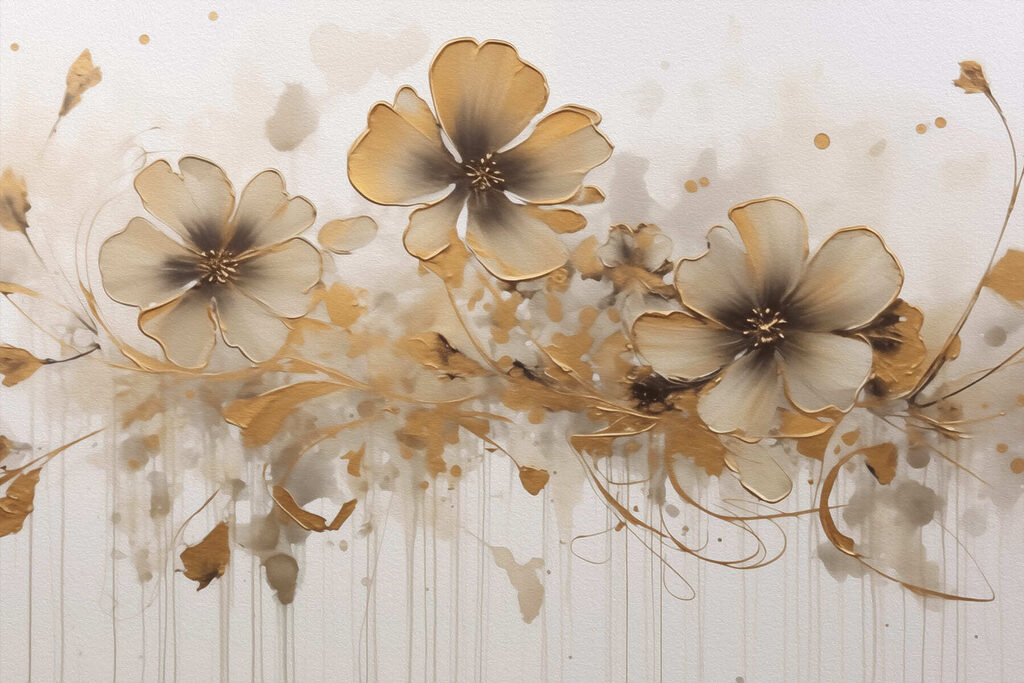 Flores doradas con volutas — diseño completo