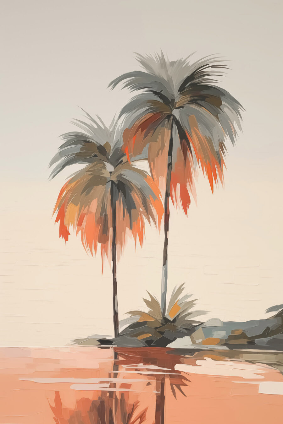 Palmeras sobre agua melocotón — diseño completo