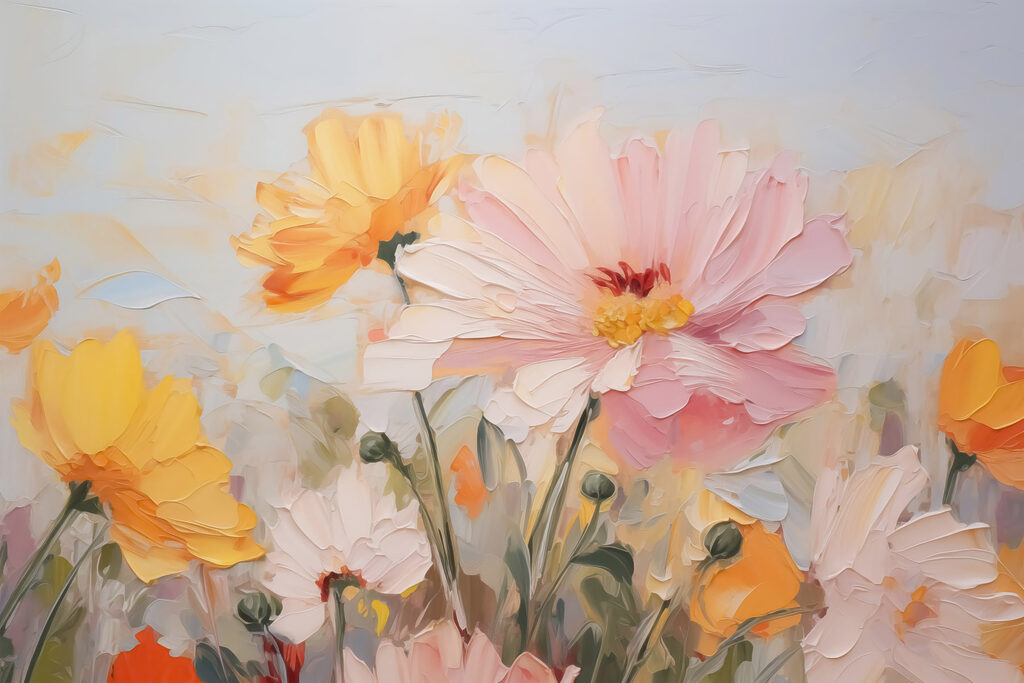 Flor rosa entre amarillos — diseño completo