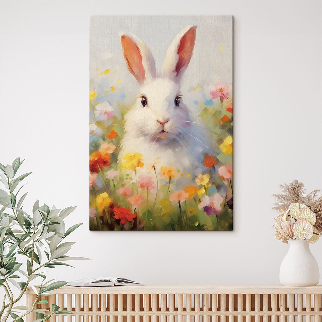 Conejo blanco entre flores — interior 1