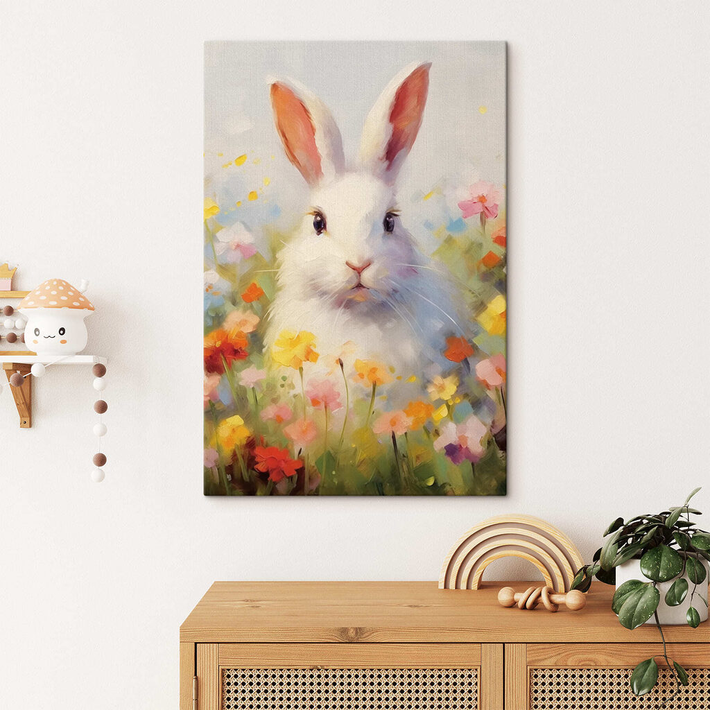 Conejo blanco entre flores — interior 2
