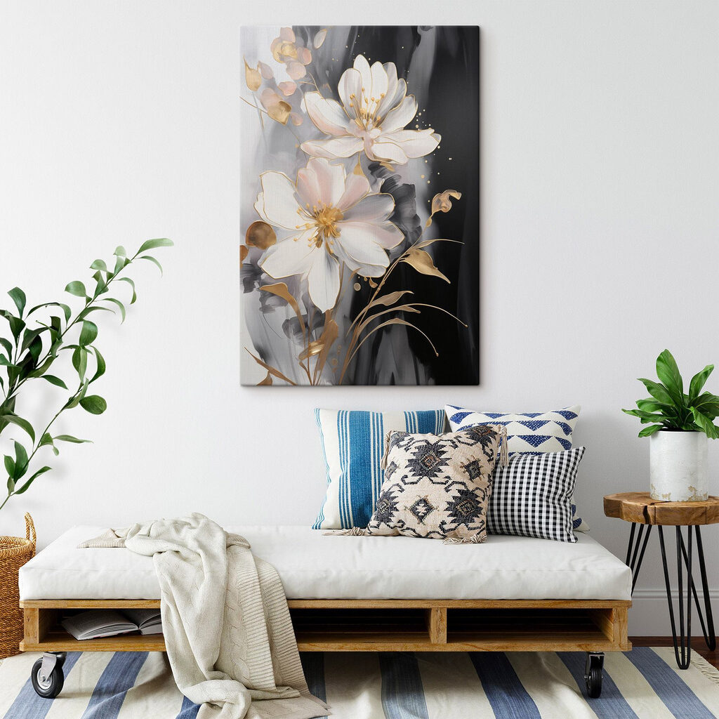 Flores blancas sobre negro — interior 1