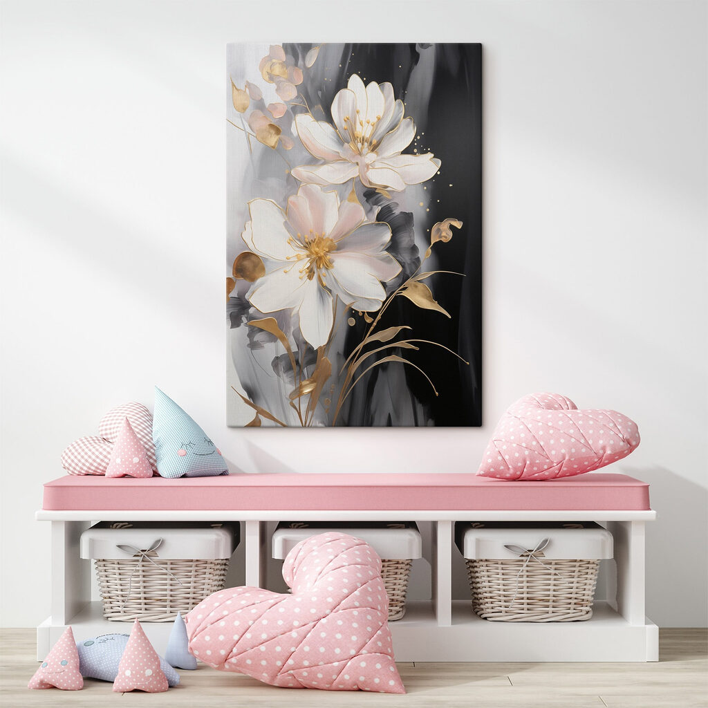 Flores blancas sobre negro — interior 2