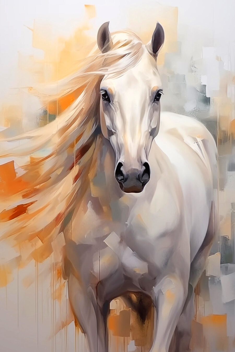 Caballo blanco, crines naranjas — diseño completo