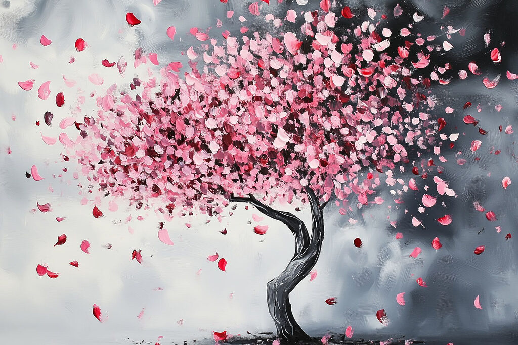 Árbol con pétalos rosas — diseño completo