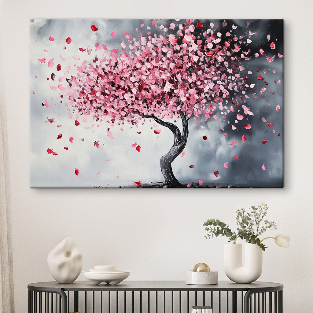 Árbol con pétalos rosas — interior 1