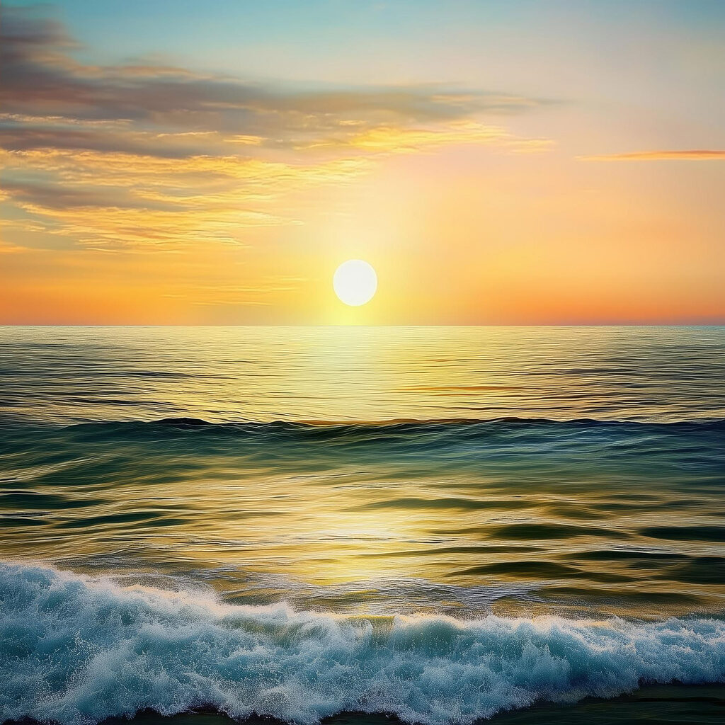Sol dorado sobre mar — diseño completo