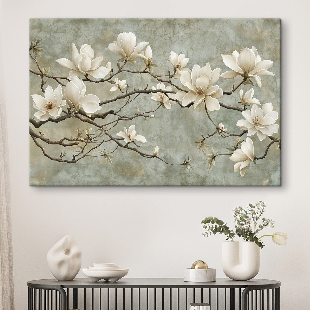 Magnolia sobre ramas grises — interior 1