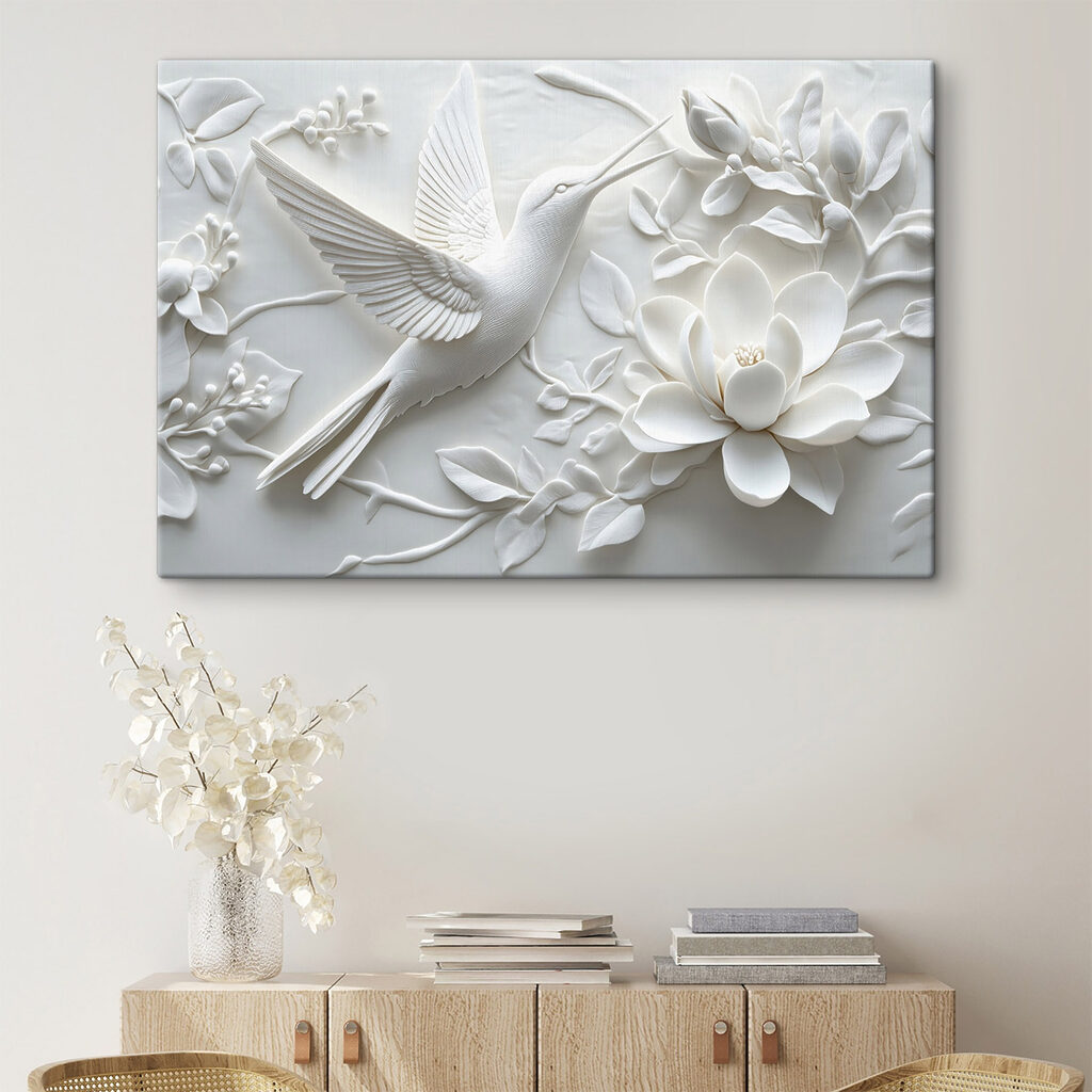 Colibrí blanco entre flores — interior 3