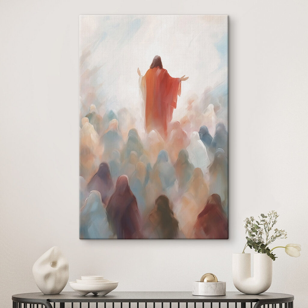 Manto rojo sobre multitud — interior 1