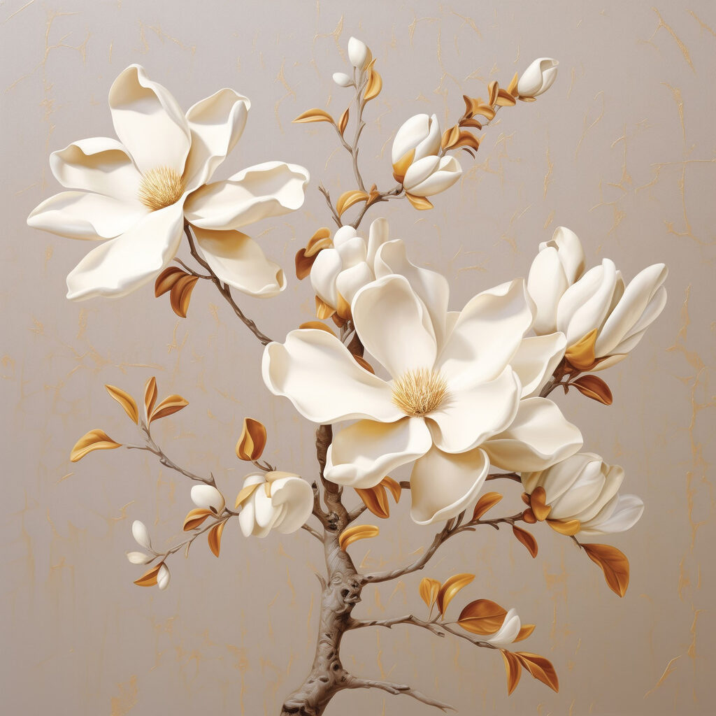 Magnolia con hojas caramelo — diseño completo