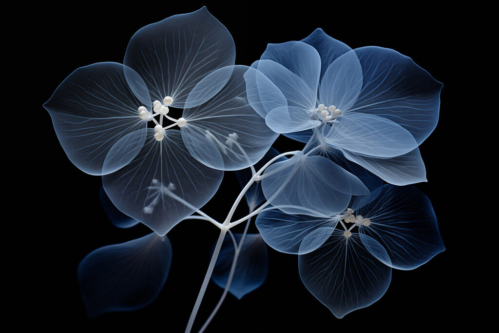 Flores azules luminosas — diseño completo