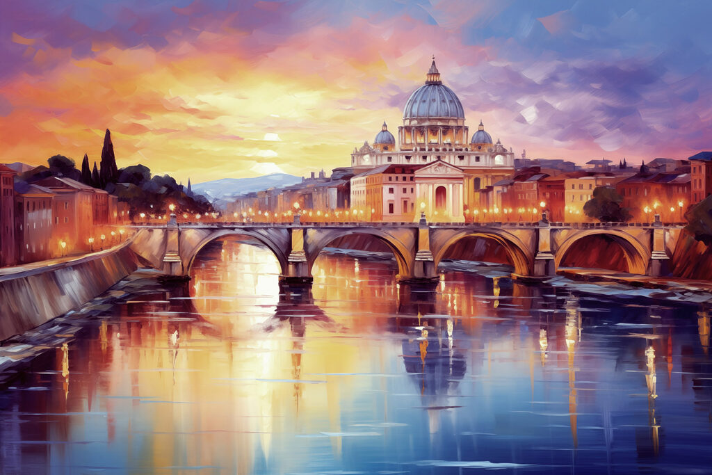Cúpula romana al atardecer — diseño completo