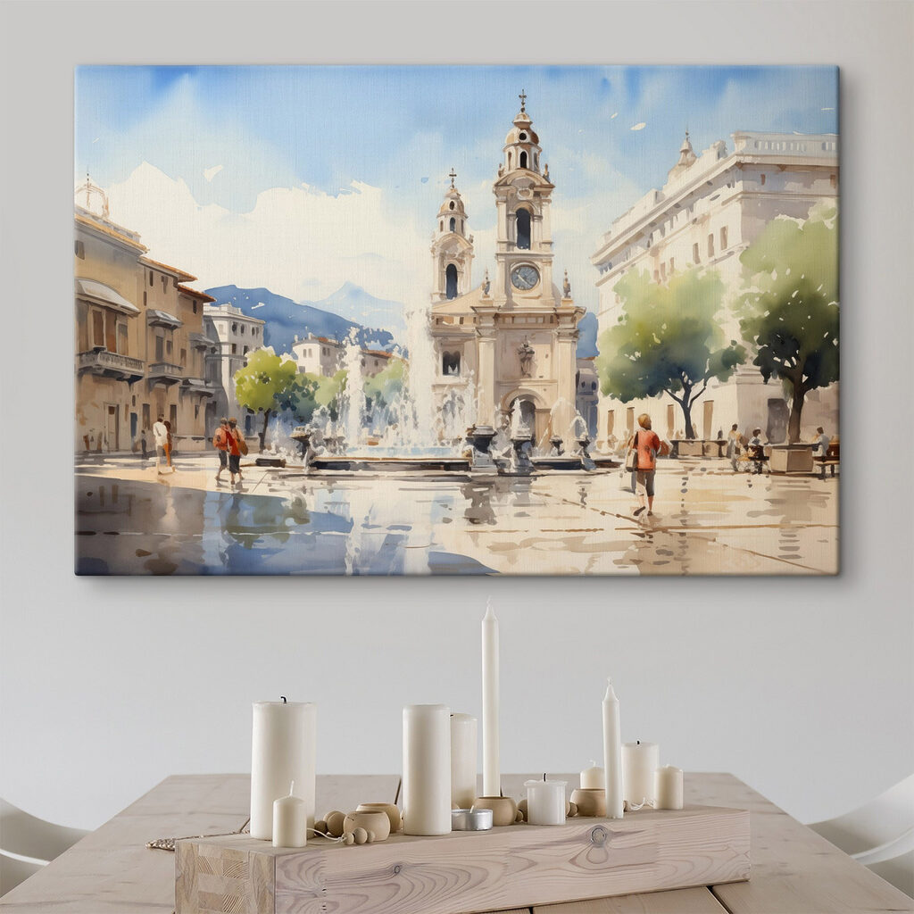 Plaza soleada con torres — interior 1