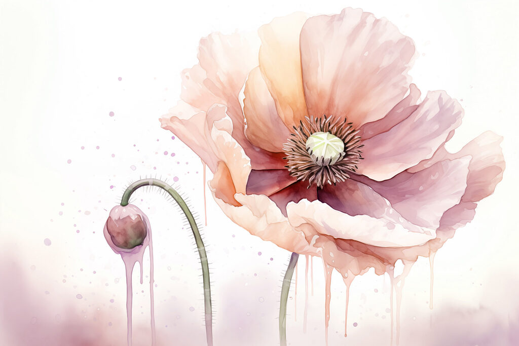 Amapola rosa en acuarela — diseño completo