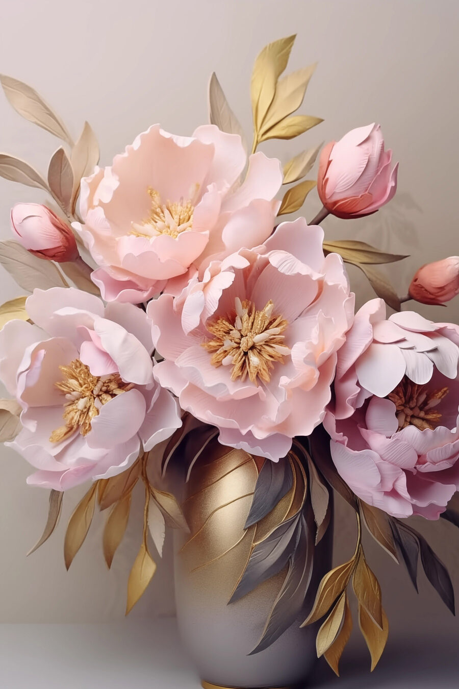 Peonías rosas sobre gris — diseño completo