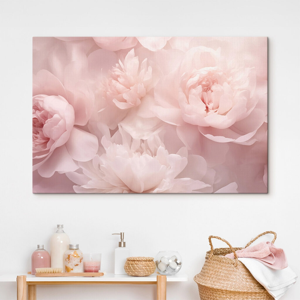 Peonías en nube rosa en un interior