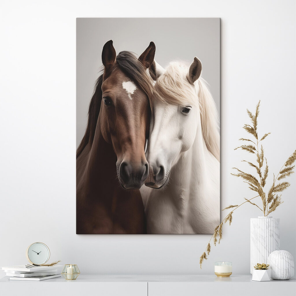 Caballos cara a cara en un interior