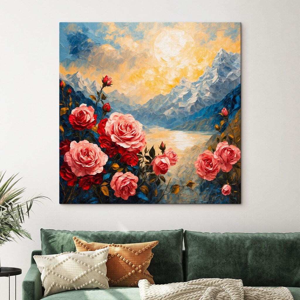 Rosas ante lago montañoso — interior 1