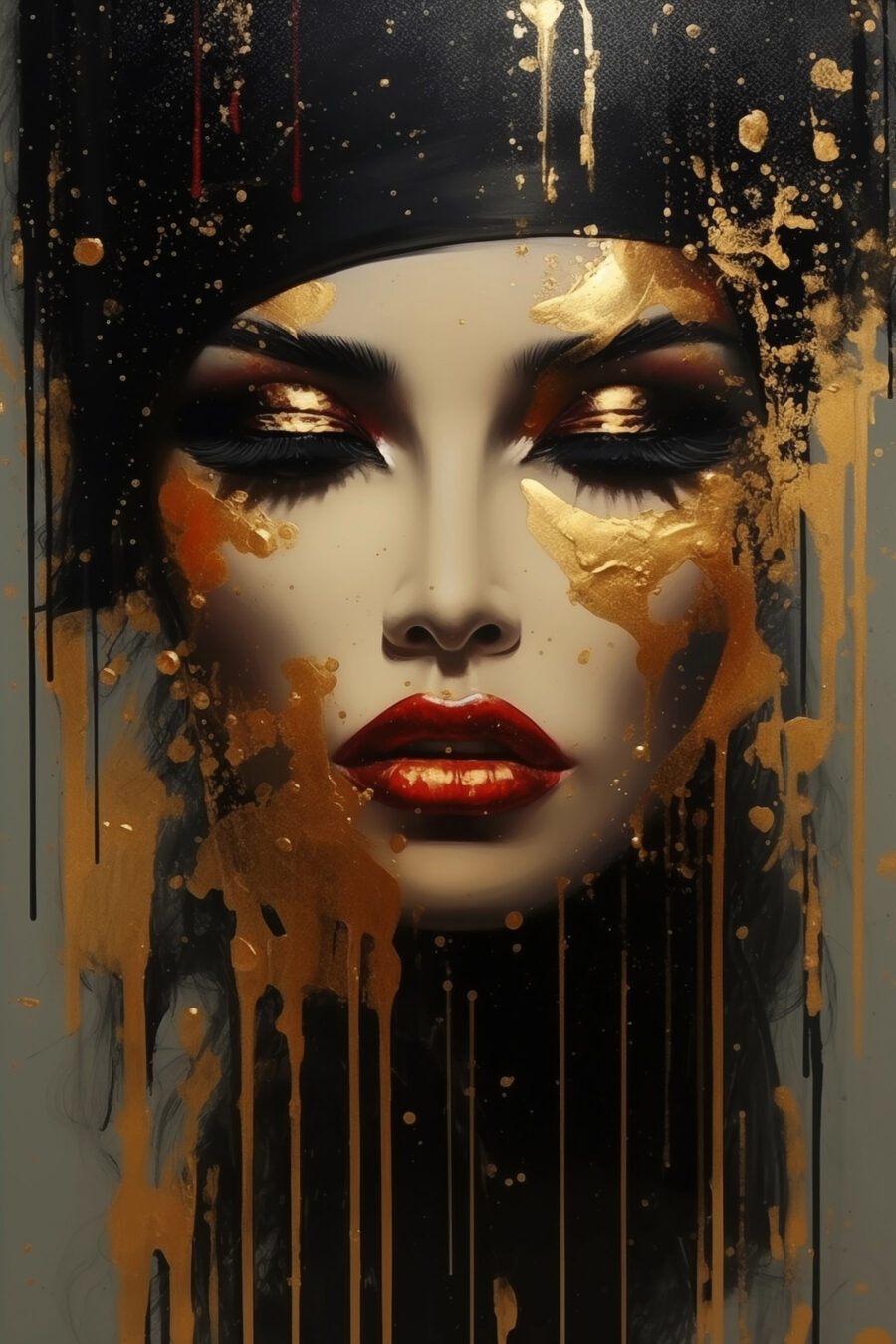 Labios rojos, lágrimas doradas — diseño completo