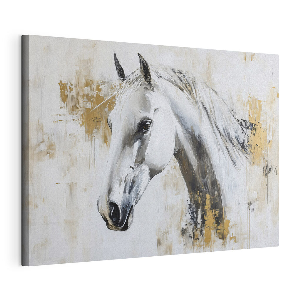 Cabeza de caballo blanco, lienzo tensado con el borde envolvente