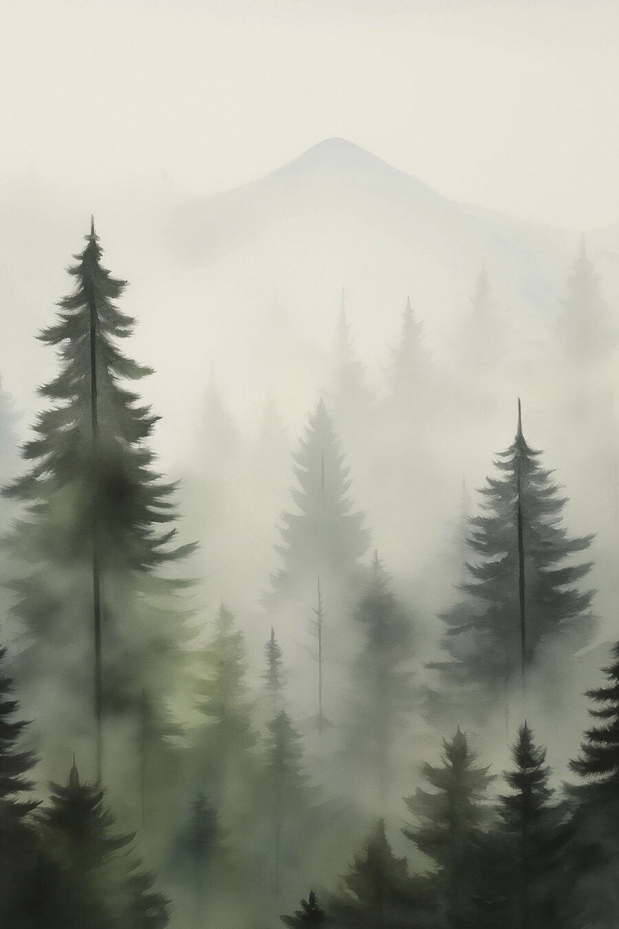 Pinos bajo montaña pálida — diseño completo