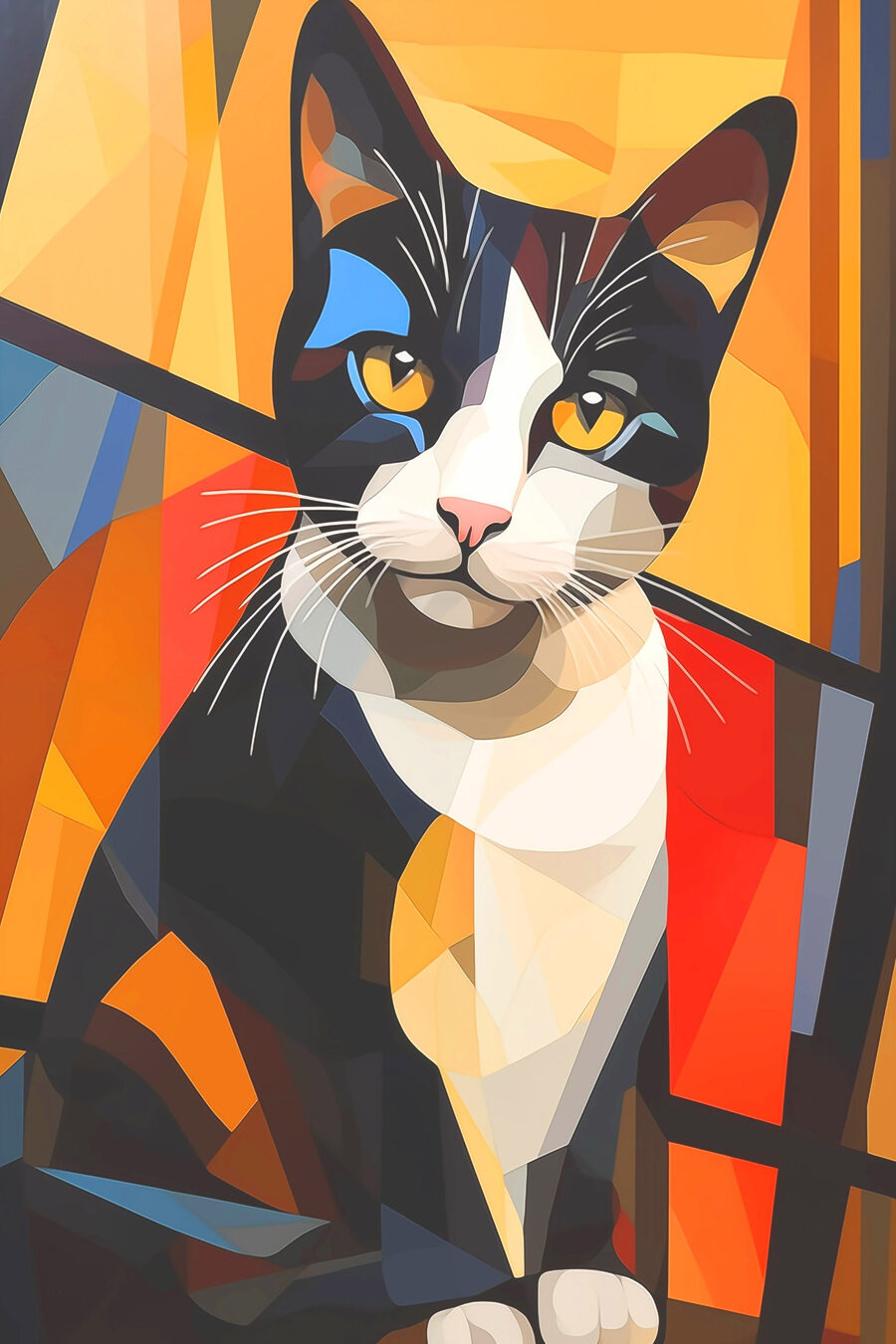 Gato multicolor en planos — diseño completo