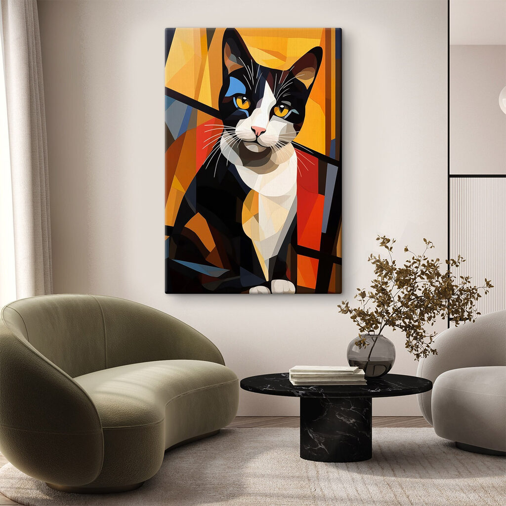 Gato multicolor en planos — interior 1