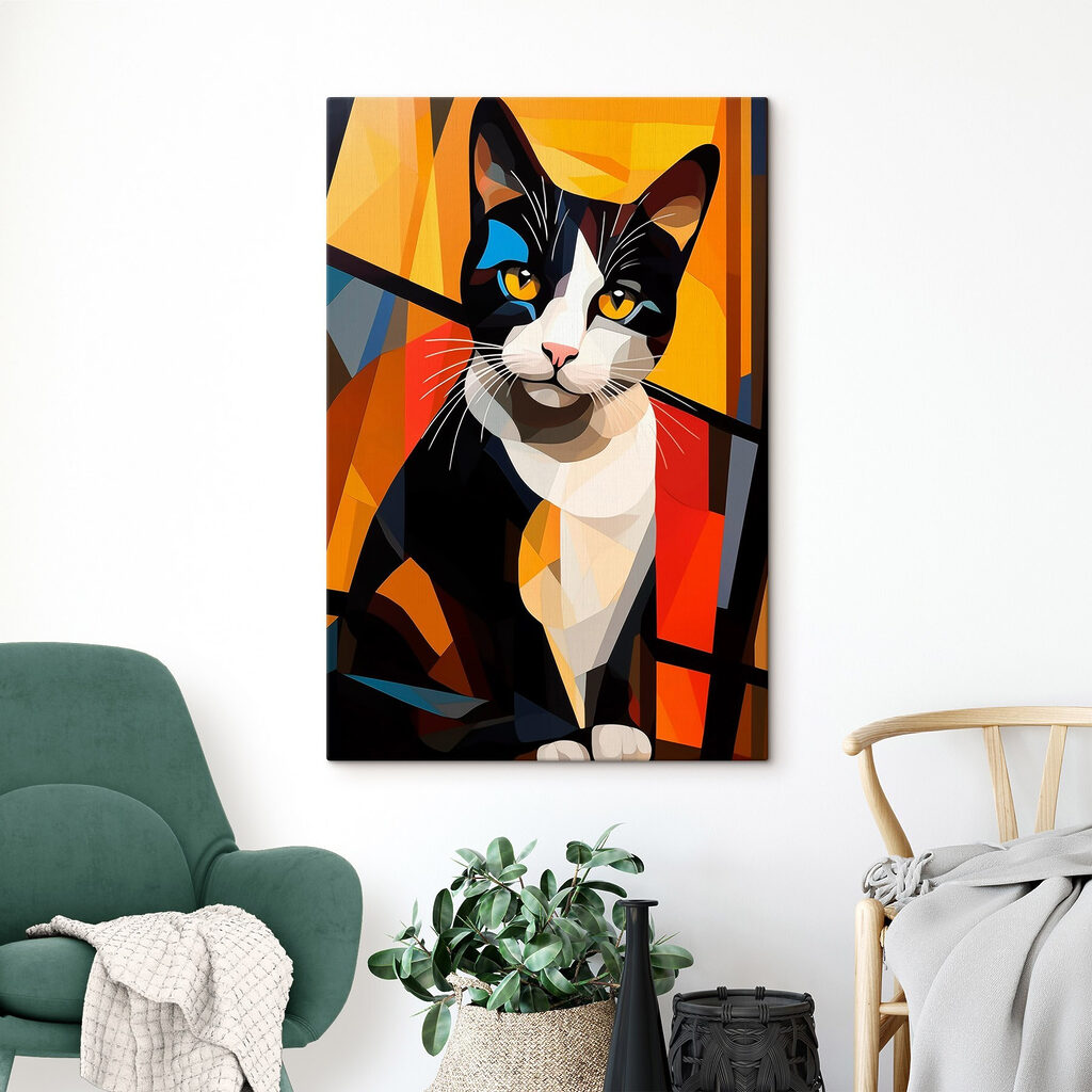 Gato multicolor en planos — interior 2