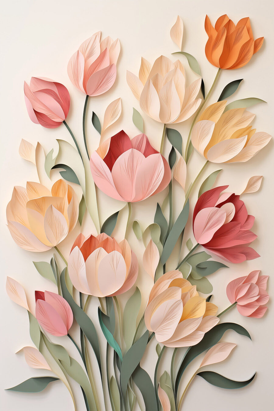 Tulipanes en tonos melocotón — diseño completo