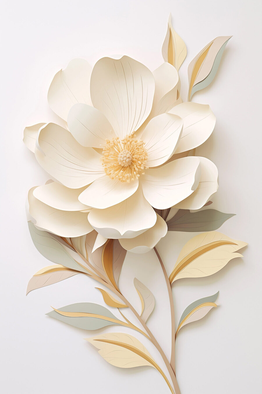 Magnolia blanca sobre dorado — diseño completo