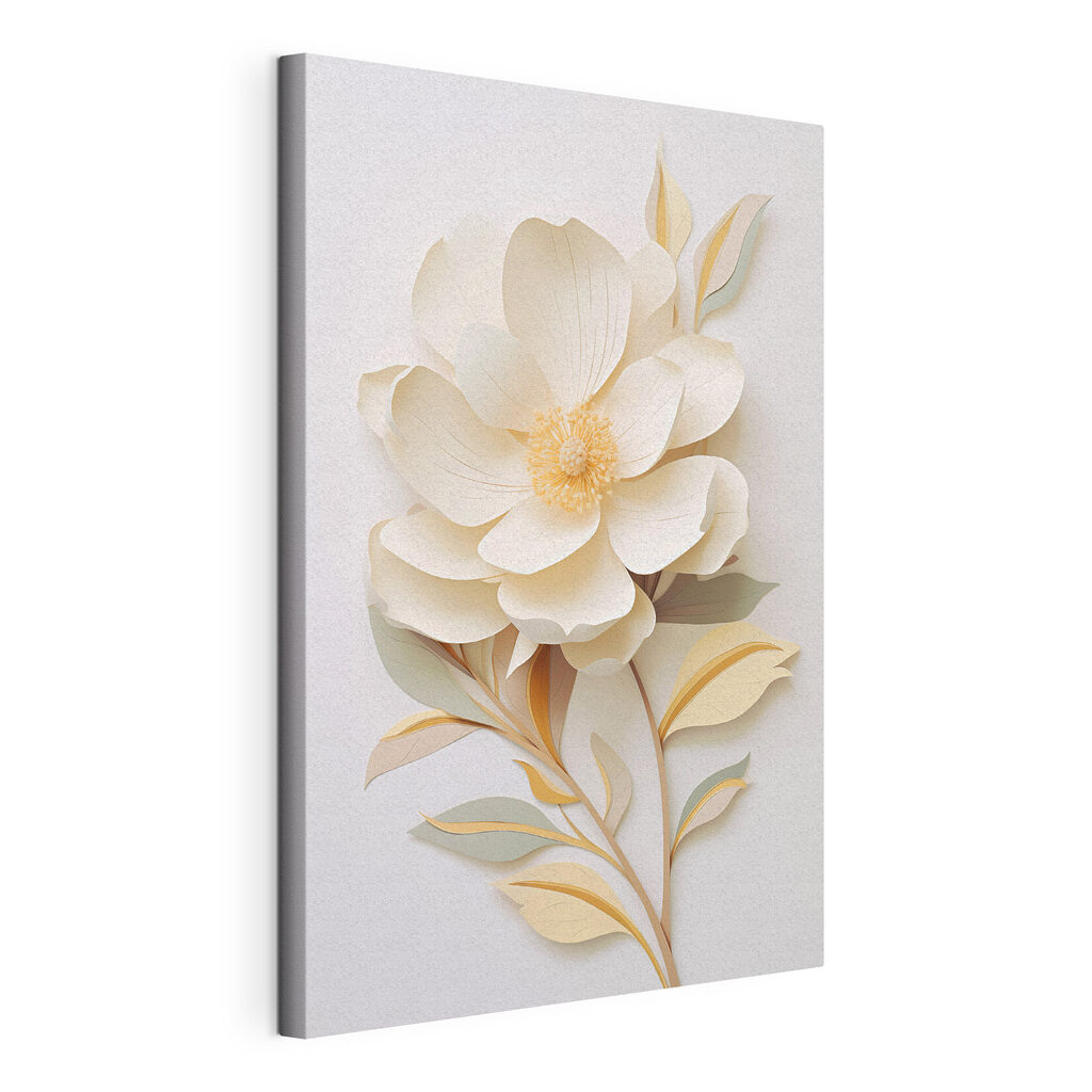 Magnolia blanca sobre dorado, lienzo tensado con el borde envolvente
