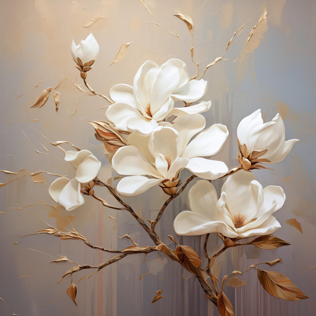 Magnolia blanca en ramas — diseño completo