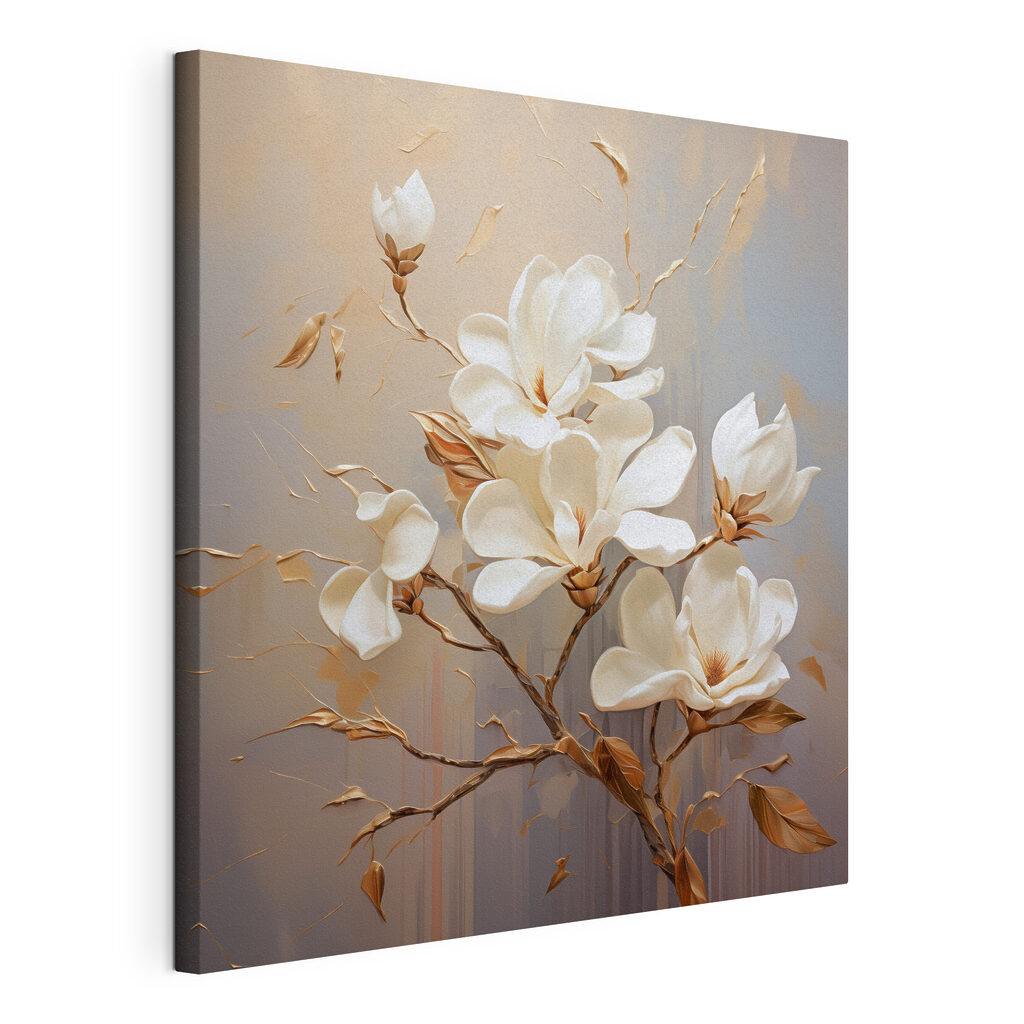 Magnolia blanca en ramas, lienzo tensado con el borde envolvente