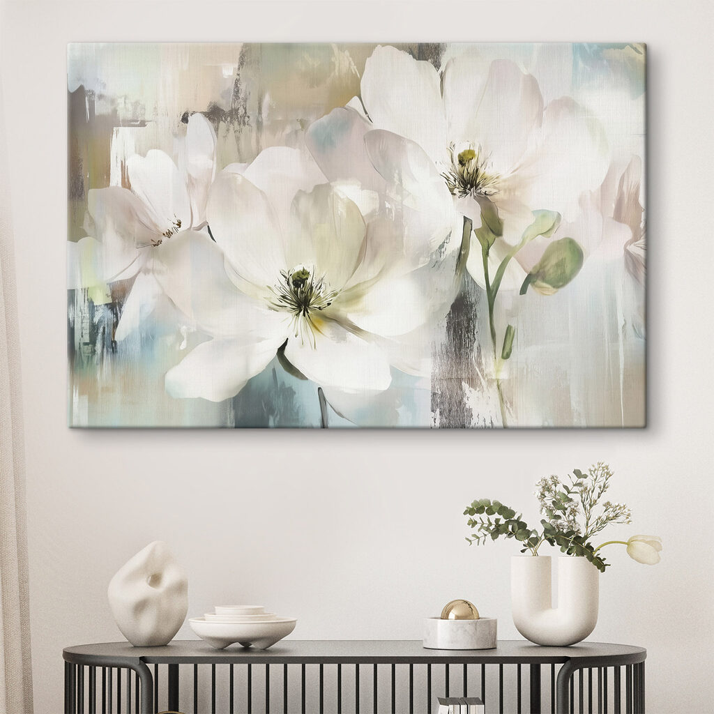 Flor blanca en pinceladas en un interior