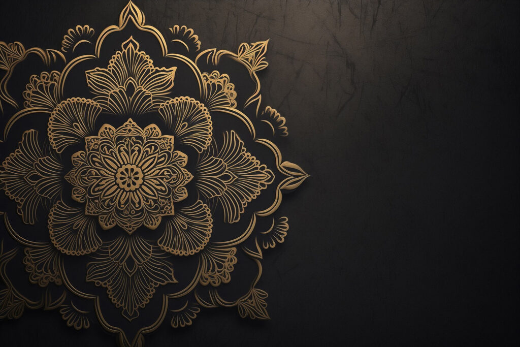 Mandala dorada sobre negro — diseño completo