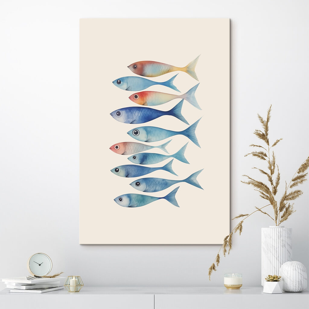 Hilera de peces en un interior
