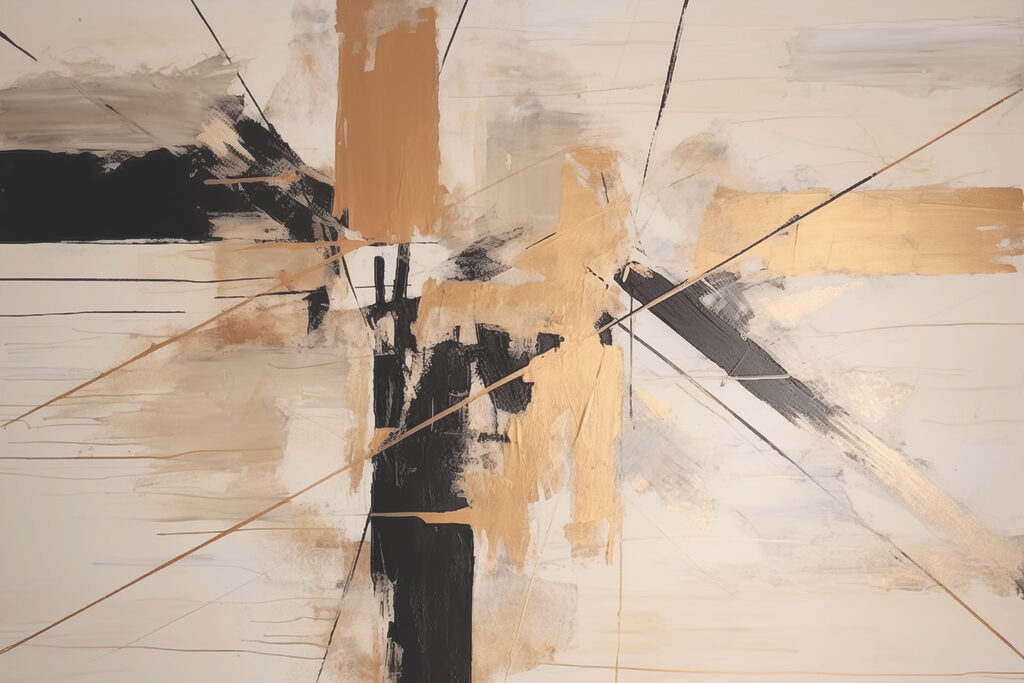 Diagonales convergentes en ocre — diseño completo