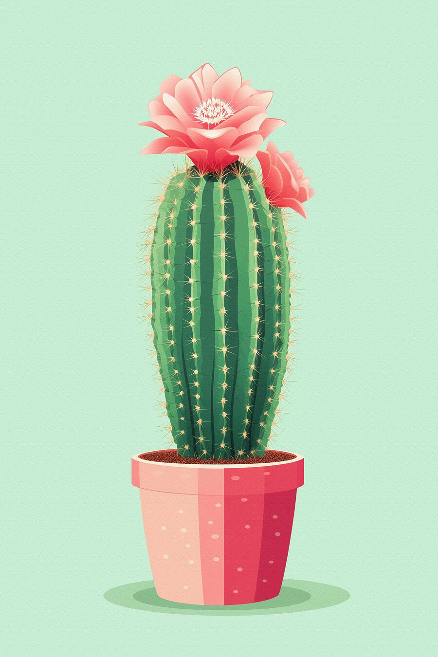 Cactus con flores rosas — diseño completo