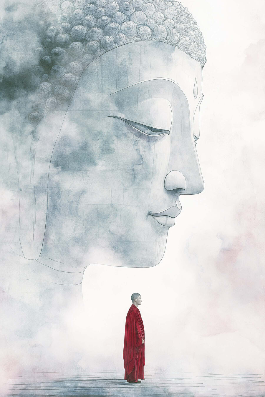 Monje y gran Buda — diseño completo