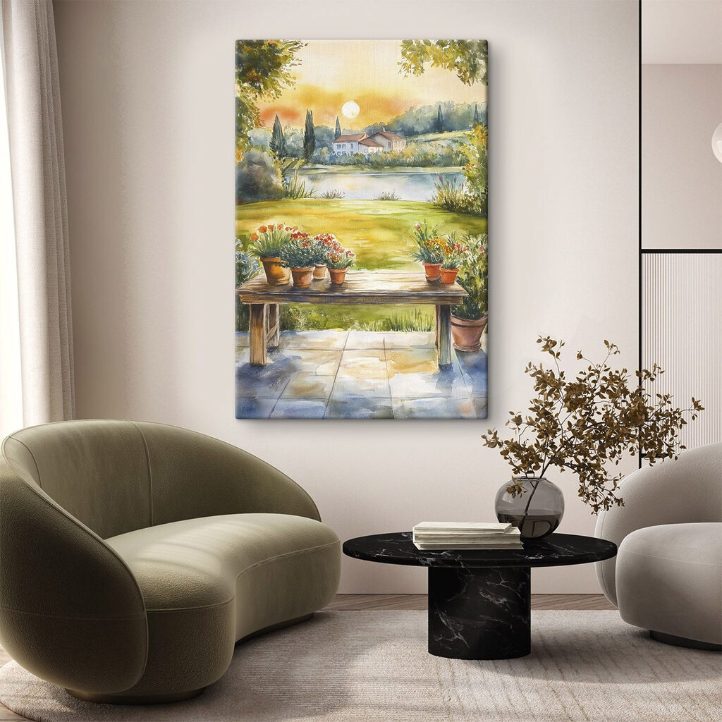 Macetas sobre jardín verde — interior 1