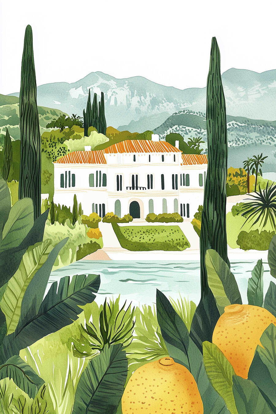 Villa blanca entre limones — diseño completo