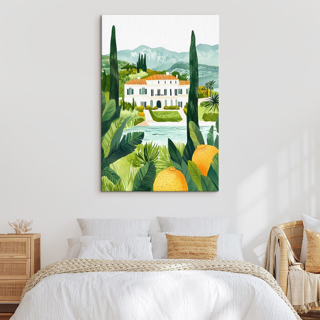 Villa blanca entre limones en un interior